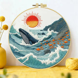 Ocean Whale Embroidery Kit – Coastal Sea Life DIY Hand Embroidery Hoop Art Set Kits For Stitchers