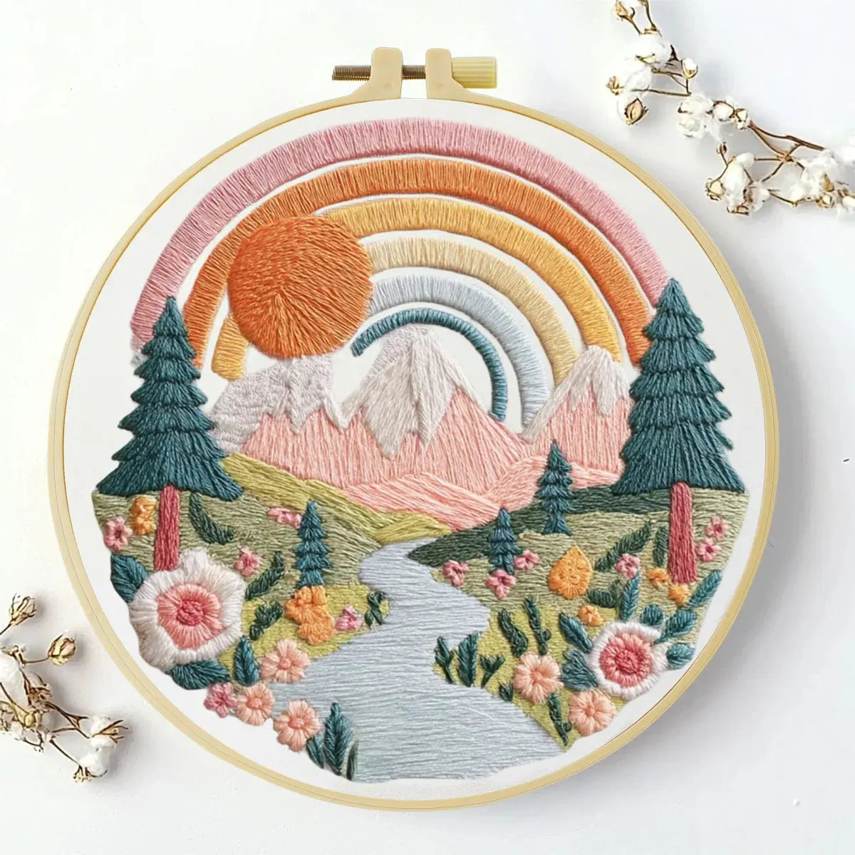 Lavender Field Embroidery DIY Kit – Beginner Floral Stitching Kit with Hoop & Pattern The Stichers Heavane