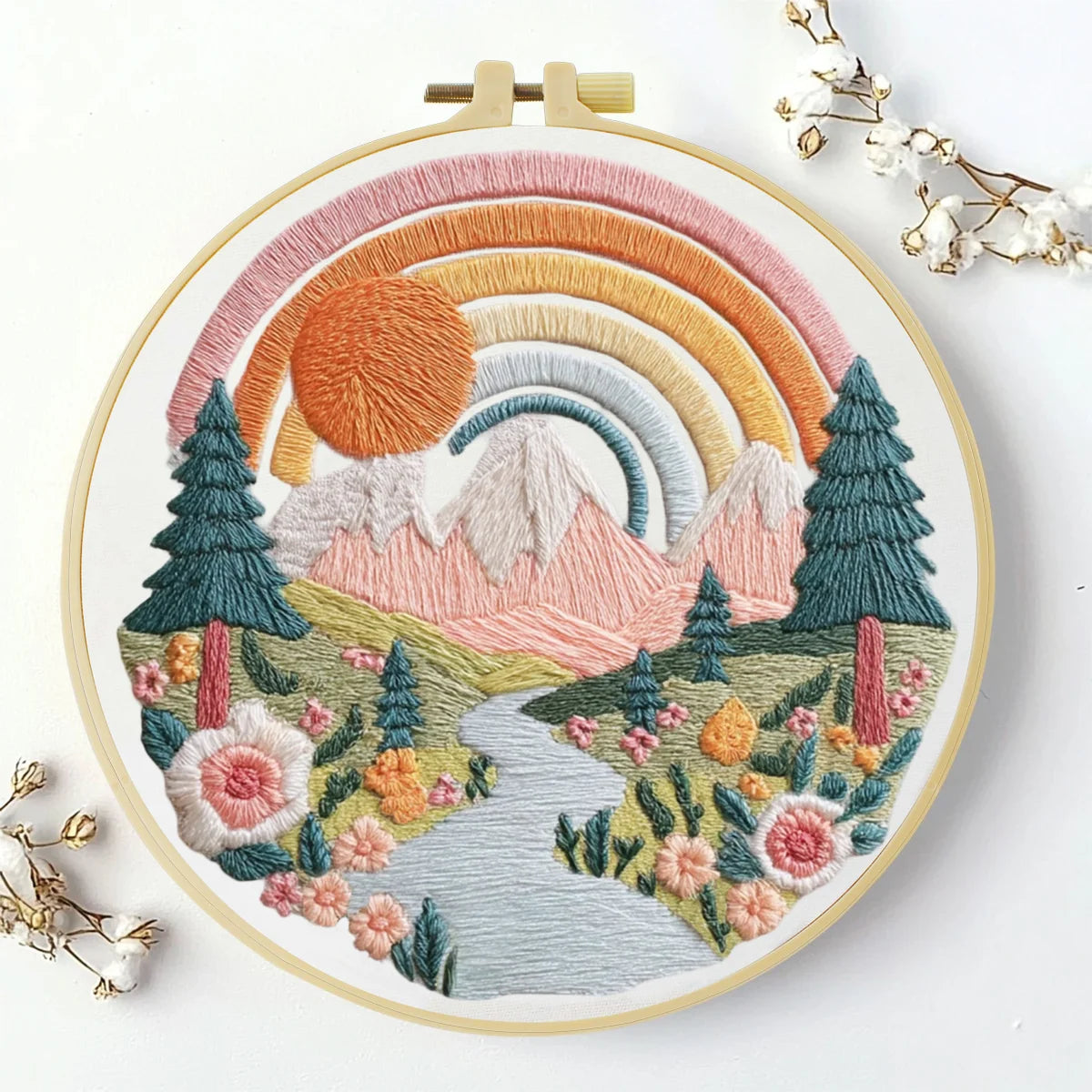 Hand-Embroidered Mushroom Basket Wall Art – Woodland Hoop Decor