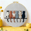 Minimalist Cat Lineup Embroidery Kit – Cute Sitting Cats Needlepoint Pattern with Modern Neutral Aesthetic for Cat Lovers