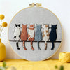 Minimalist Cat Lineup Embroidery Kit – Cute Sitting Cats Needlepoint Pattern with Modern Neutral Aesthetic for Cat Lovers Kits For Stitchers