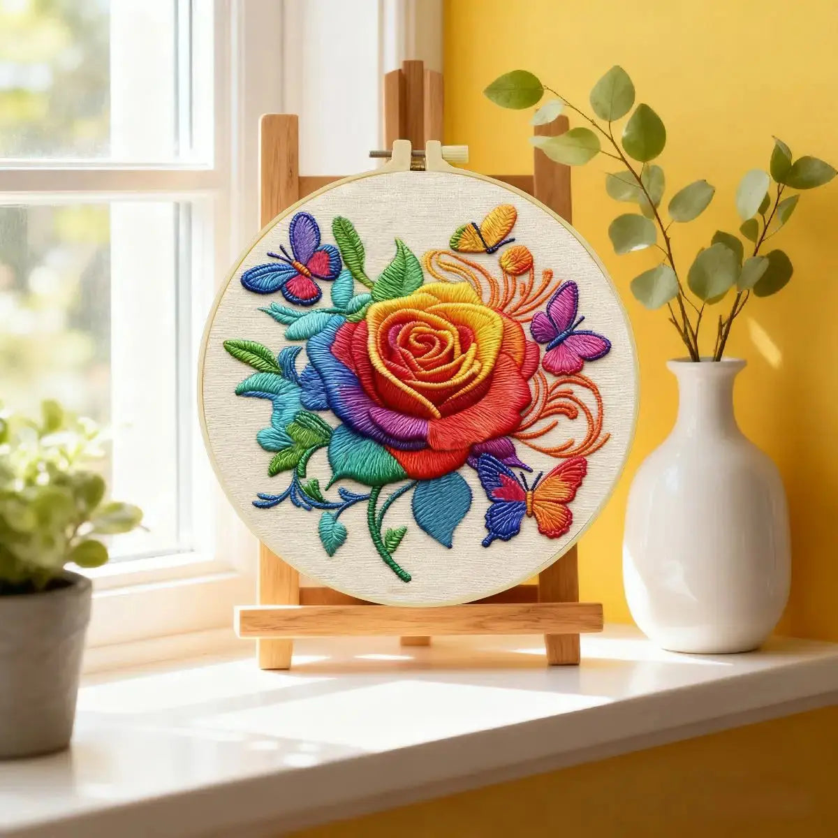 Rainbow Rose & Butterflies Embroidery Kit Kits For Stitchers