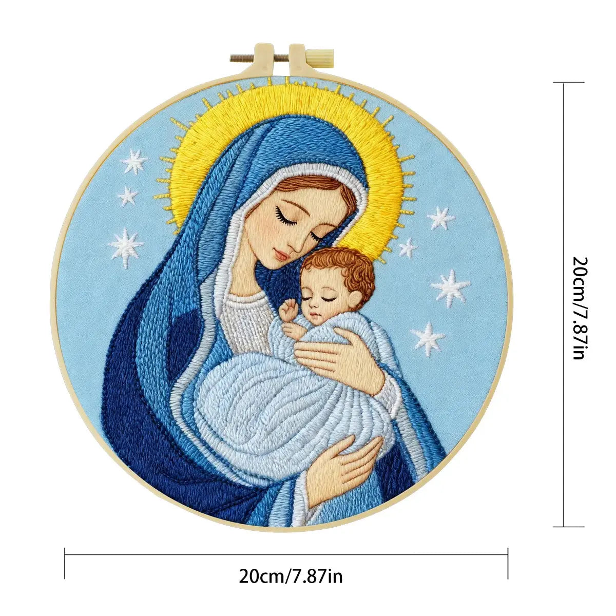 Virgin Mary & Baby Jesus Embroidery Starter Kit DIY – Beginner Religious Hand Embroidery Kit with Sacred Art Design Kits For Stitchers