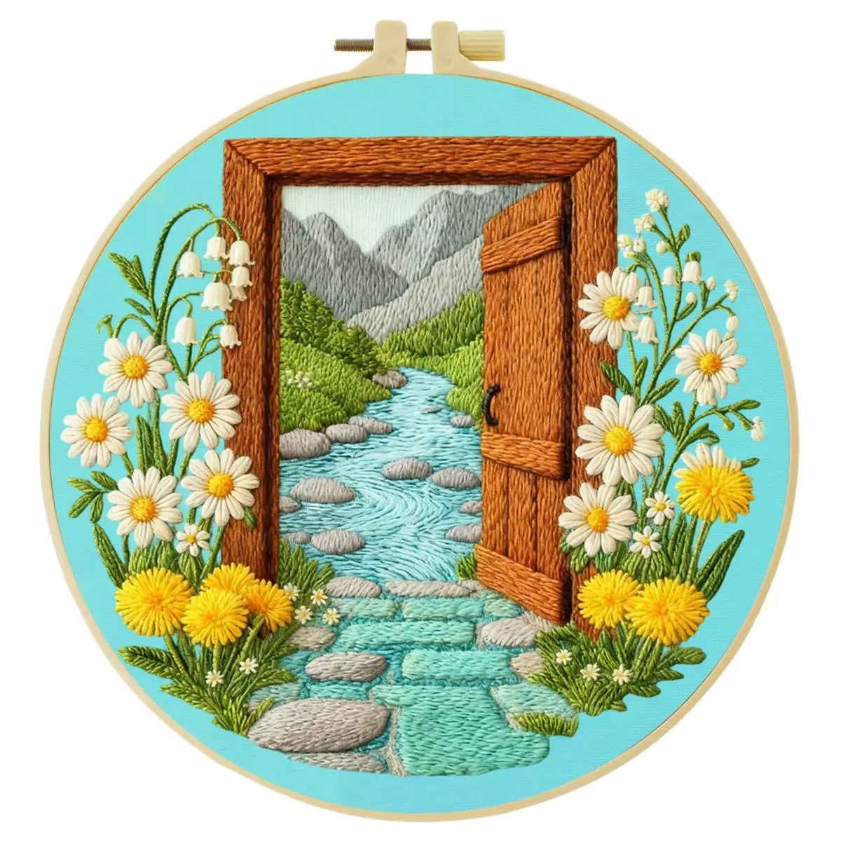 Open Door Landscape Embroidery Kit – DIY Nature Scene Hoop Art for Beginners & Craft Lovers