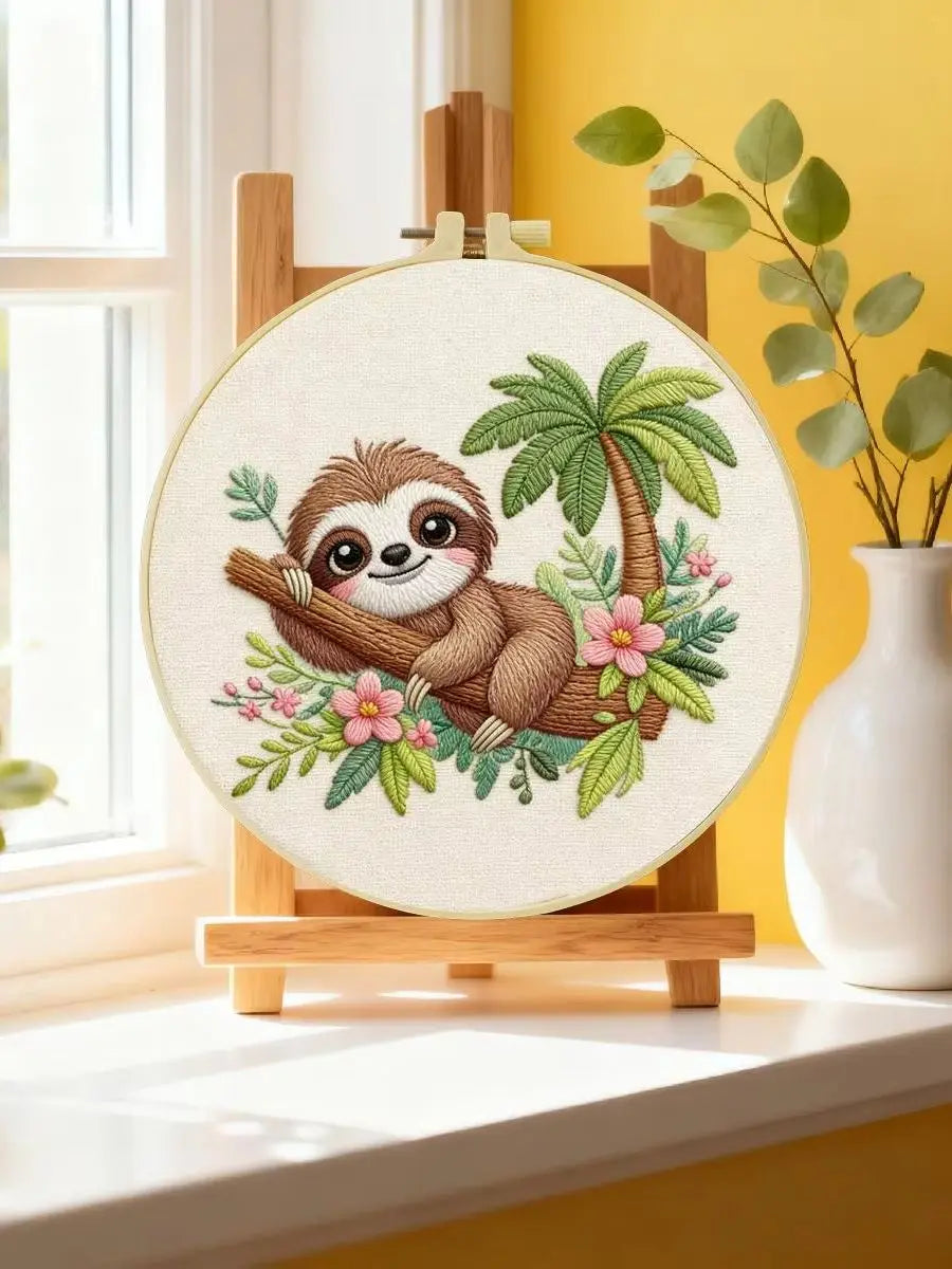 Cute Tropical Sloth Embroidery Kit ๐ฆฅ๐ฟ๐ธ Kits For Stitchers
