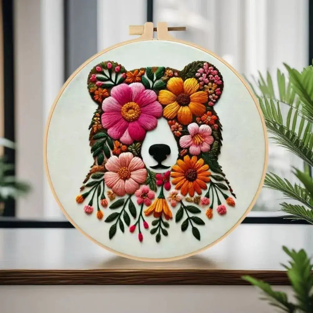 Floral Bear Hand Embroidery Kit The Stichers Heavane