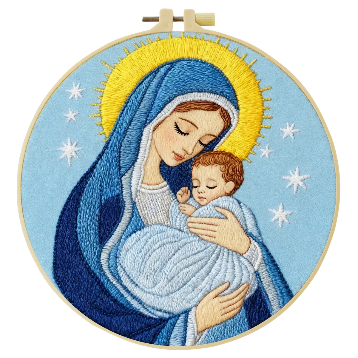 Virgin Mary & Baby Jesus Embroidery Starter Kit DIY – Beginner Religious Hand Embroidery Kit with Sacred Art Design Kits For Stitchers