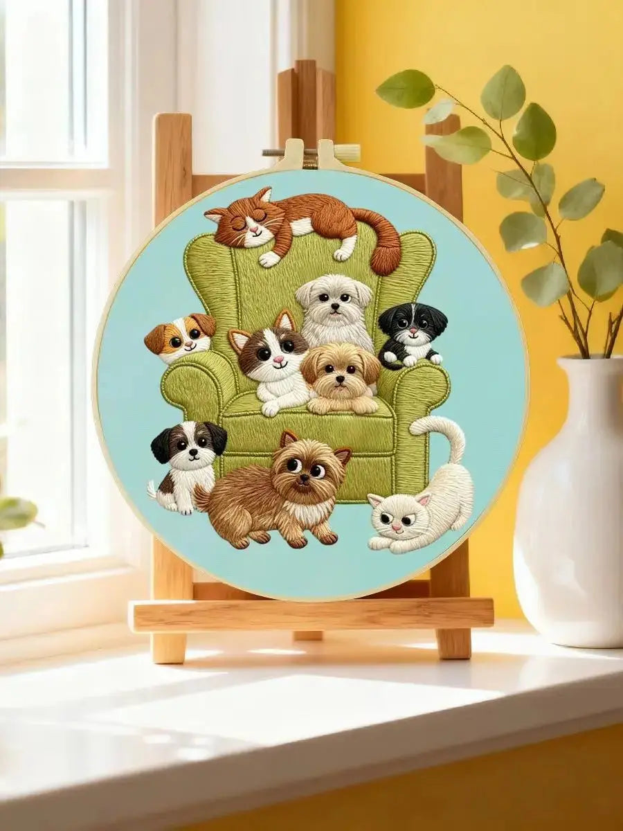 Cozy Pets Embroidery Kit Kits For Stitchers
