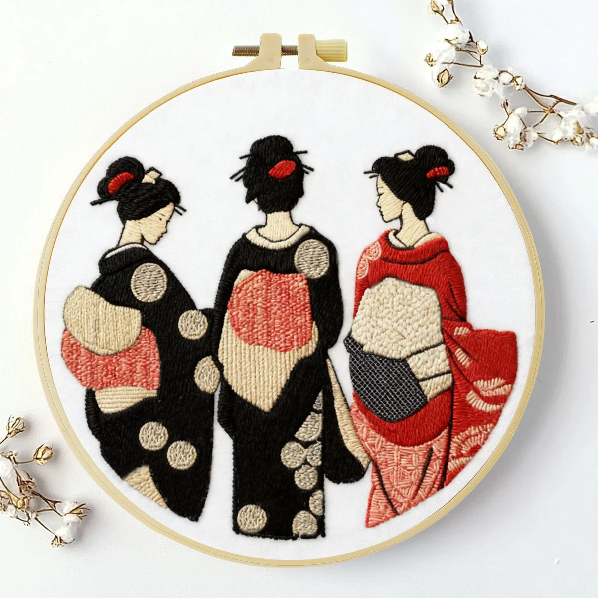 Elegant Geisha Embroidery Starter Kit – DIY Traditional Japanese Sewing Art Set for Beginners