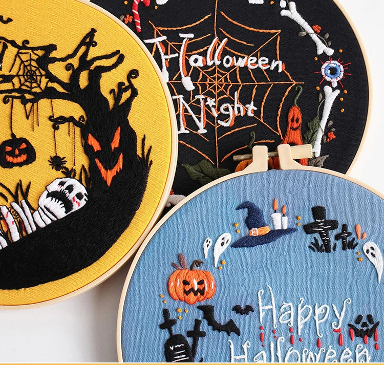 Spooky Halloween Embroidery Kit Collection – 7 Designs