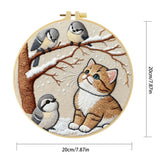 Winter Kitten & Snowbirds Embroidery DIY Kit – Cute Animal Hand Stitch Craft with Hoop & Threads