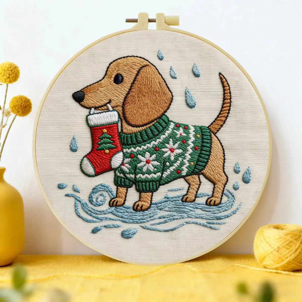 Christmas Dachshund Embroidery Kit Kits For Stitchers