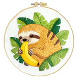Cute Sloth Embroidery Kit with Banana – Tropical Animal DIY Hand Embroidery Hoop Art, Jungle Nursery Wall Decor Craft Kit