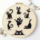 Cute Black Cat Collection Embroidery Starter Kit DIY – Beginner Cartoon Animal Hand Embroidery Kit