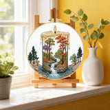 Waterfall Landscape Embroidery DIY Kit – Nature Scene Beginner Stitching Kit with Hoop, Pattern & Threads