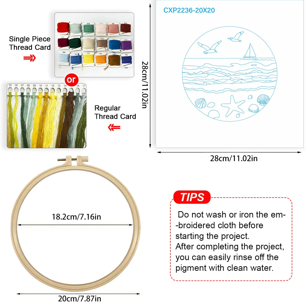 Coastal Beach Embroidery Kit – Ocean Waves, Seagulls & Seashells DIY Needlepoint Hoop Art Nautical Seaside Decor Craft Gift for Adults