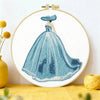 Elegant Blue Princess Dress Embroidery Kit – Fairytale DIY Hand Embroidery Hoop Art Set Kits For Stitchers