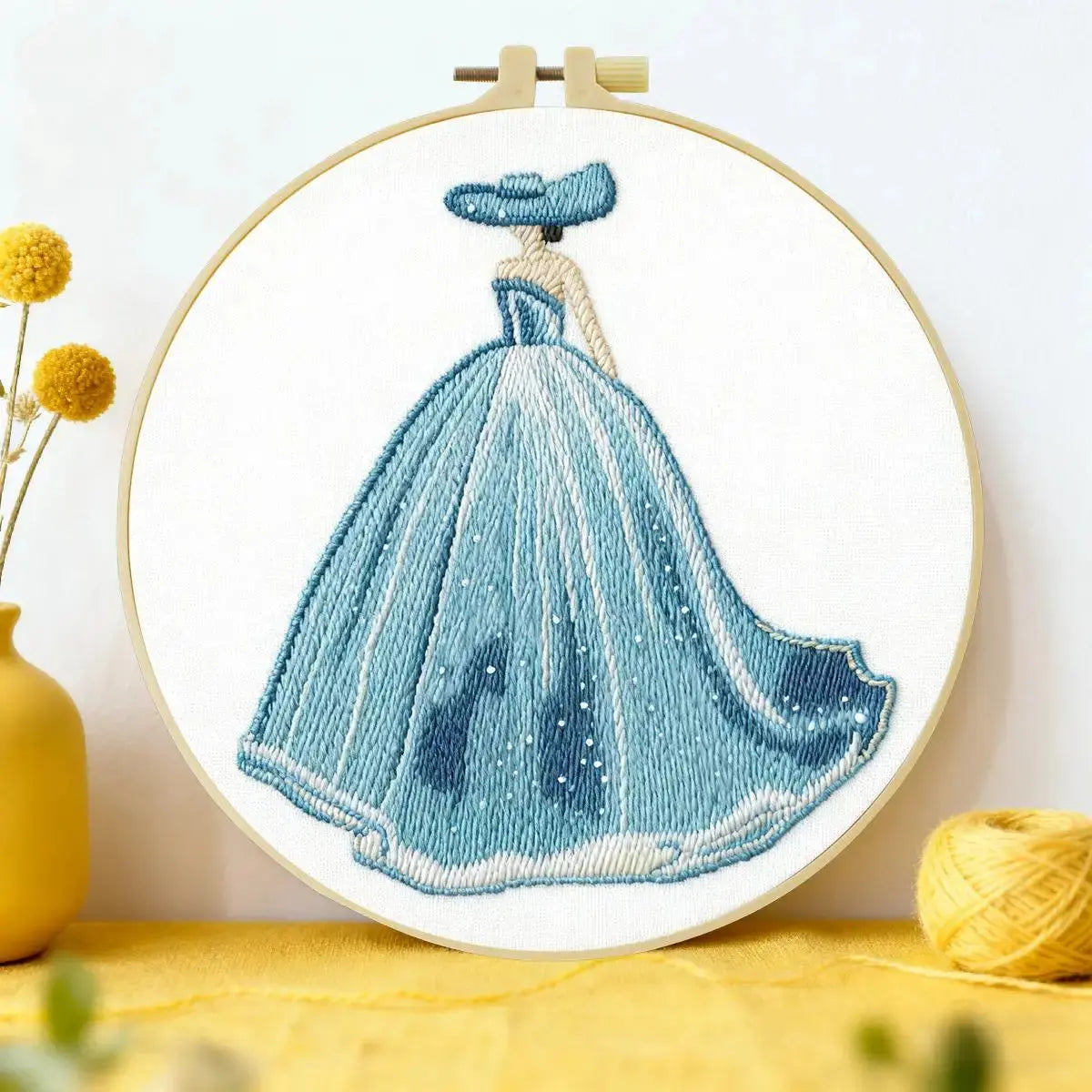 Elegant Blue Princess Dress Embroidery Kit – Fairytale DIY Hand Embroidery Hoop Art Set Kits For Stitchers