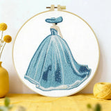 Elegant Blue Princess Dress Embroidery Kit – Fairytale DIY Hand Embroidery Hoop Art Set Kits For Stitchers