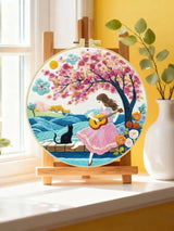 Girl Playing Guitar Embroidery Kit – Romantic Floral DIY Hand Embroidery Hoop Art Set