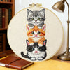 Stacked Kittens Embroidery Kit – Cute Cat Trio Needlepoint Pattern with Playful Kitten Faces for Cat Lover Decor