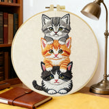 Stacked Kittens Embroidery Kit – Cute Cat Trio Needlepoint Pattern with Playful Kitten Faces for Cat Lover Decor