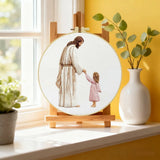 Jesus Holding Child Embroidery Kit – Minimalist Christian Needlepoint Pattern with Faith Inspired Religious Wall Art Decor