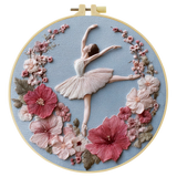 Handmade Ballerina Floral Embroidery Hoop Wall Art – Elegant Ballet Dancer Fiber Decor