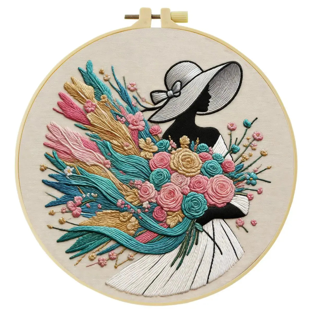 Elegant Floral Lady Embroidery Kit – Vintage Fashion DIY Hand Embroidery Set 👒🌸✨ Kits For Stitchers