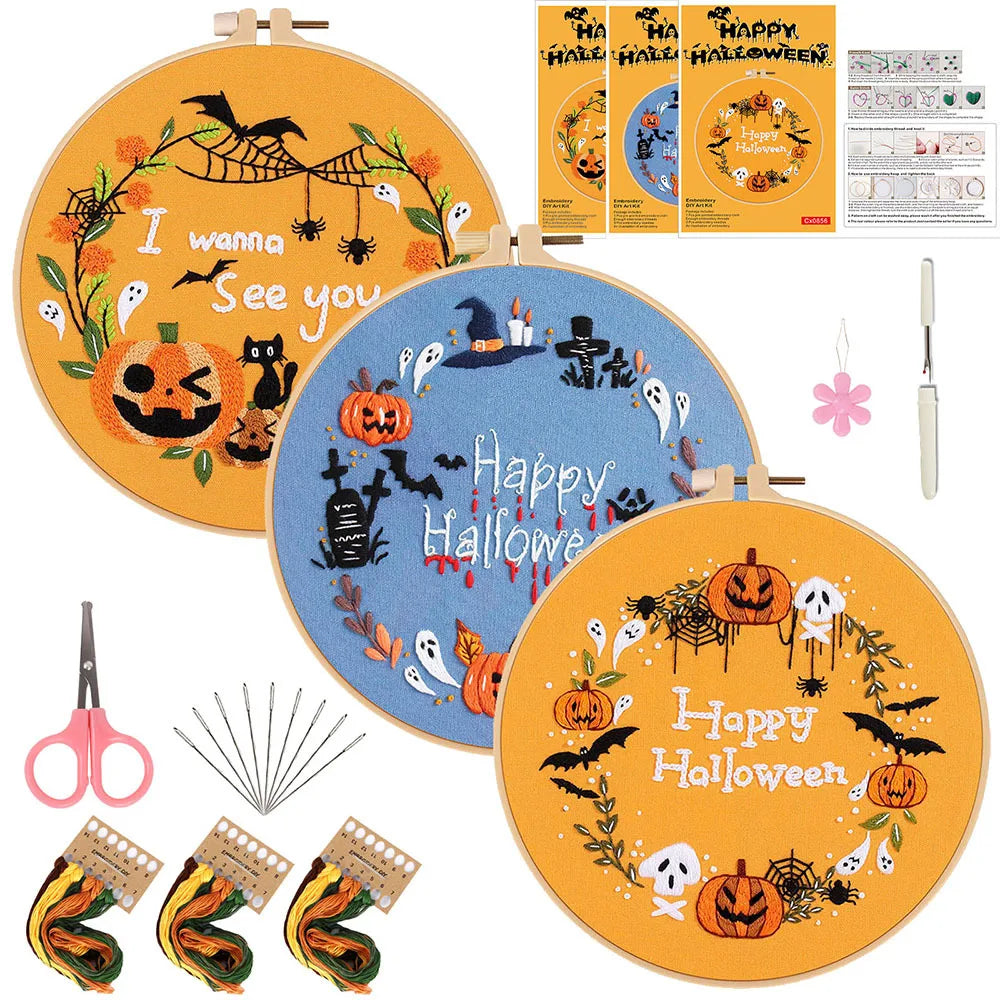 Cute Halloween Embroidery Kit – Set of 3