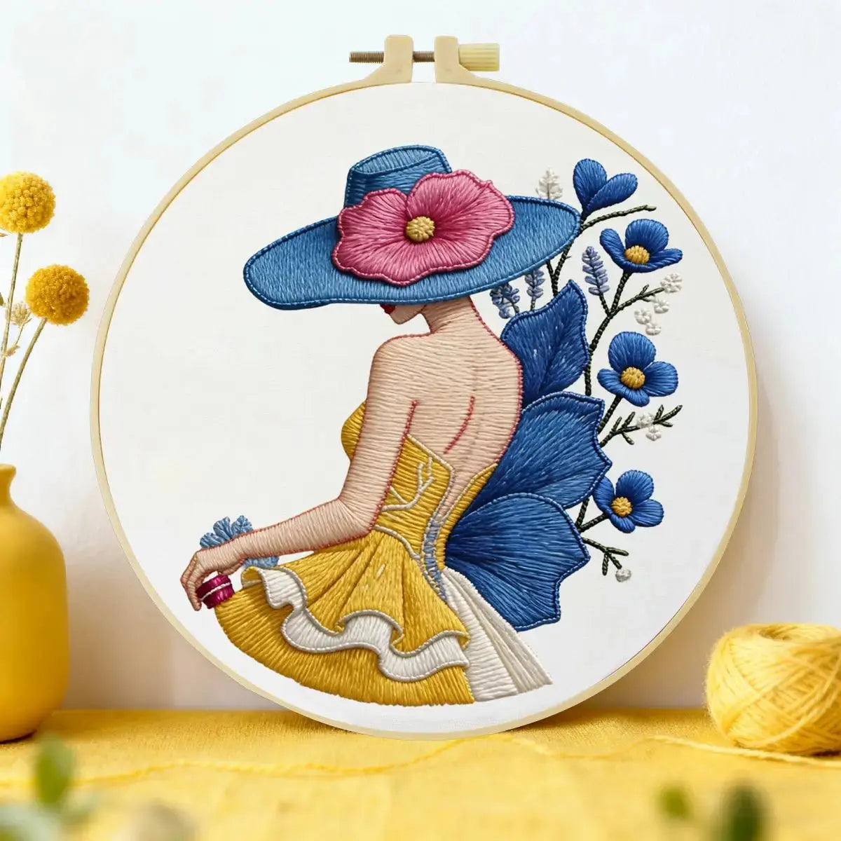 Blue Hat Lady Embroidery Kit Kits For Stitchers
