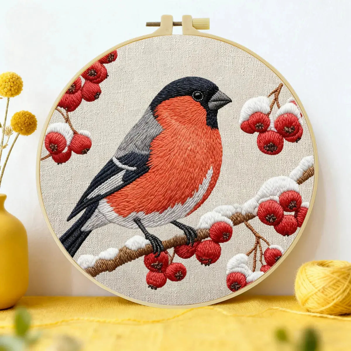 Bird Embroidery Starter Kit – DIY Bullfinch Sewing Art Set for Kits For Stitchers