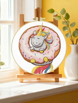Unicorn Donut Embroidery DIY Kit – Cute Kawaii Beginner Stitching Kit with Hoop, Pattern & Threads