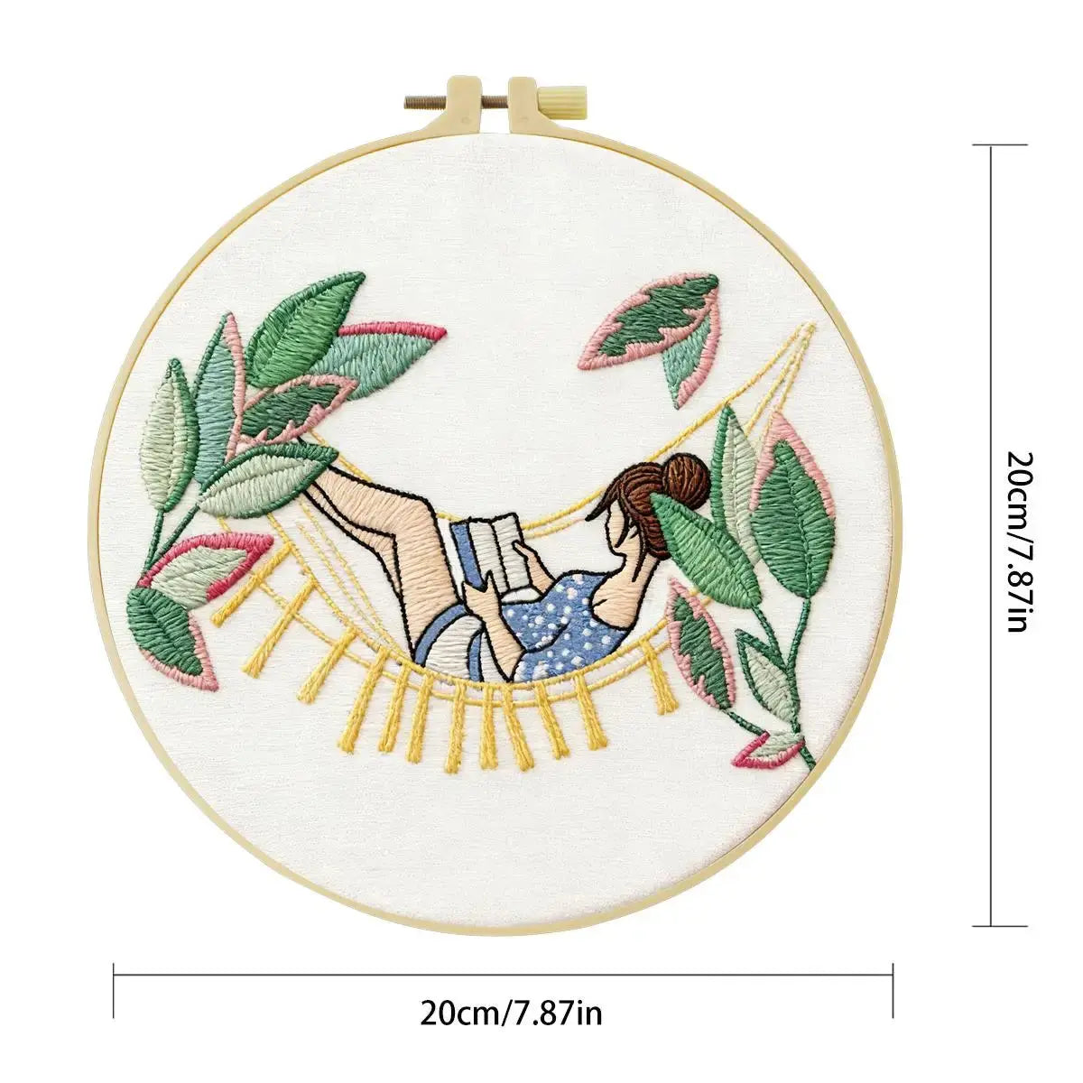 Relaxing Girl Hammock Embroidery Kit – DIY Cozy Reading Hoop Art for Beginners & Craft Lovers Kits For Stitchers