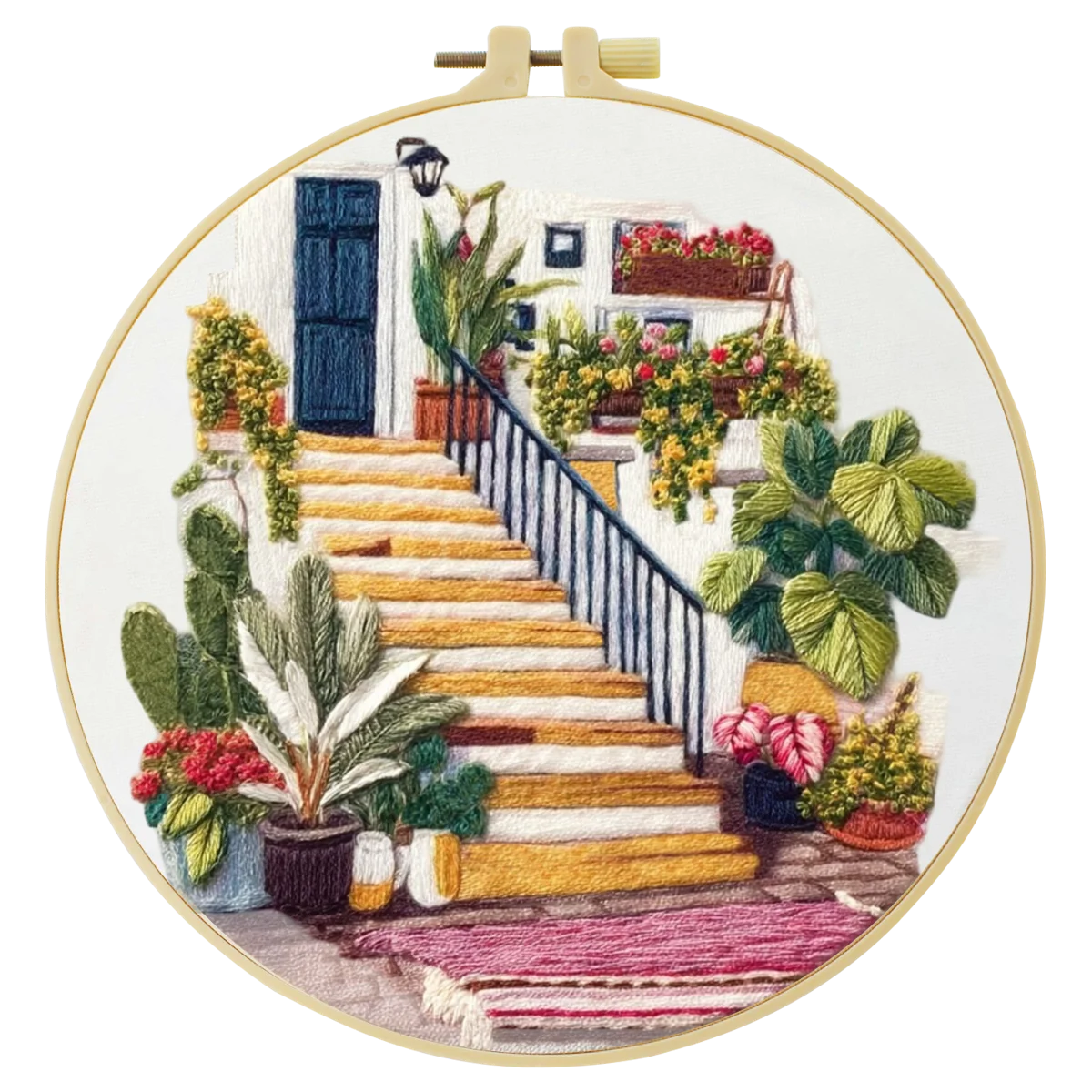 Mediterranean House & Garden Embroidery Starter Kit DIY – Beginner Landscape Hand Embroidery Kit