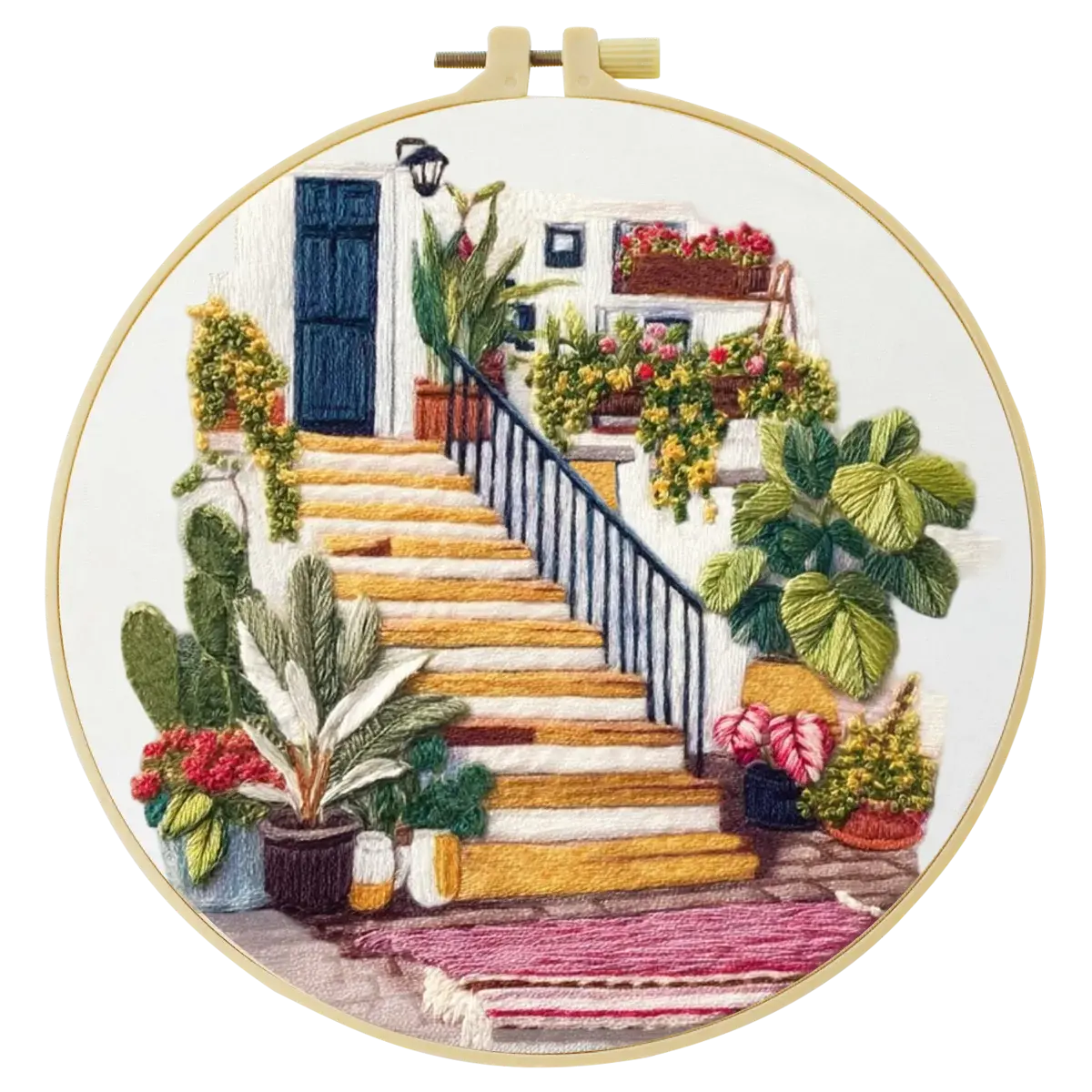 Mediterranean House & Garden Embroidery Starter Kit DIY – Beginner Landscape Hand Embroidery Kit Kits For Stitchers