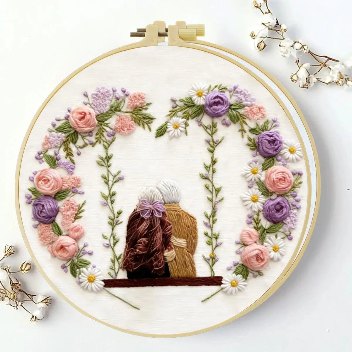 Grandma & Granddaughter Embroidery Kit for Beginners – DIY Floral Hand Embroidery Hoop Set