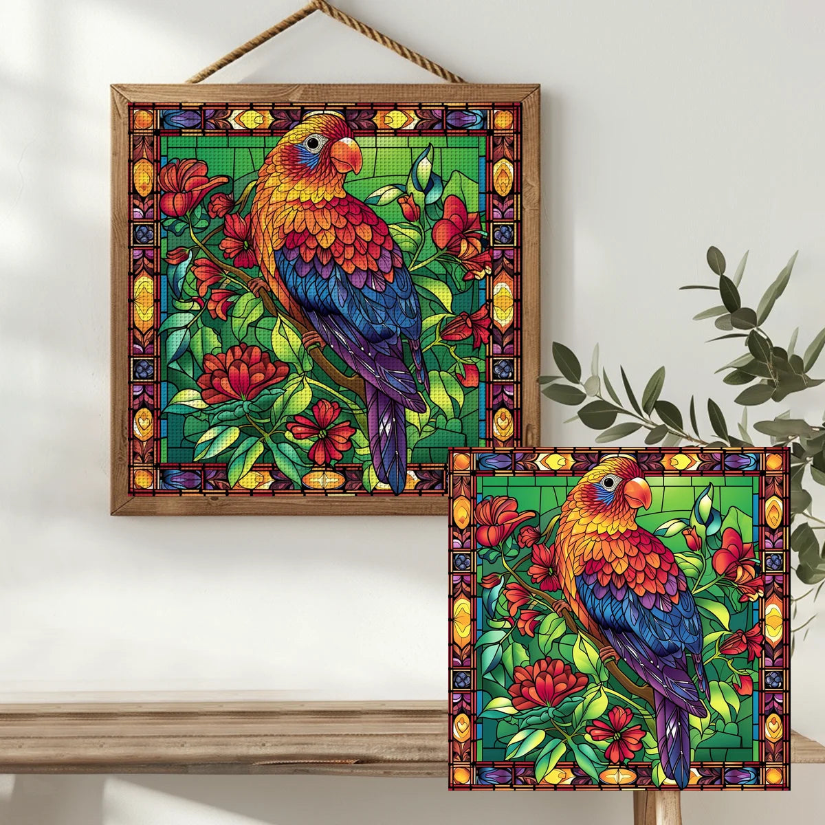 Stained Glass Parrot Cross Stitch Kit 🦜🌺🌈✨