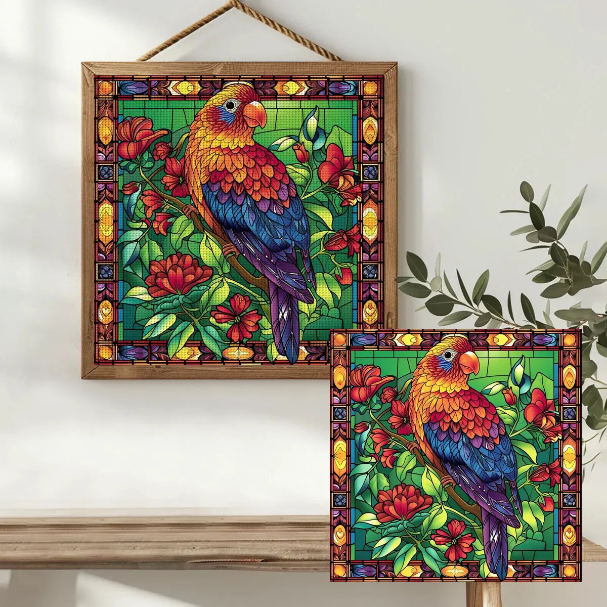 Stained Glass Parrot Cross Stitch Kit 🦜🌺🌈✨ Kits For Stitchers