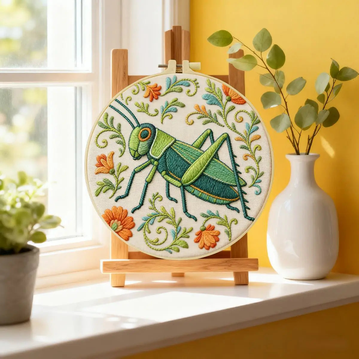 Grasshopper Embroidery Kit for Beginners – DIY Nature Hand Embroidery Hoop Set