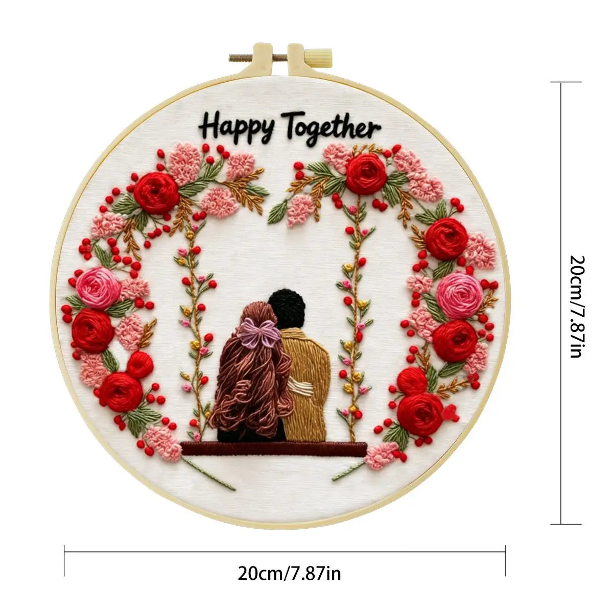 Happy Together Embroidery Kit for Beginners – DIY Romantic Couple Hand Embroidery Hoop Set