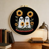 Cute Ghosts with Sunflowers Embroidery Starter Kit – DIY Halloween Sewing Art Set for Beginners