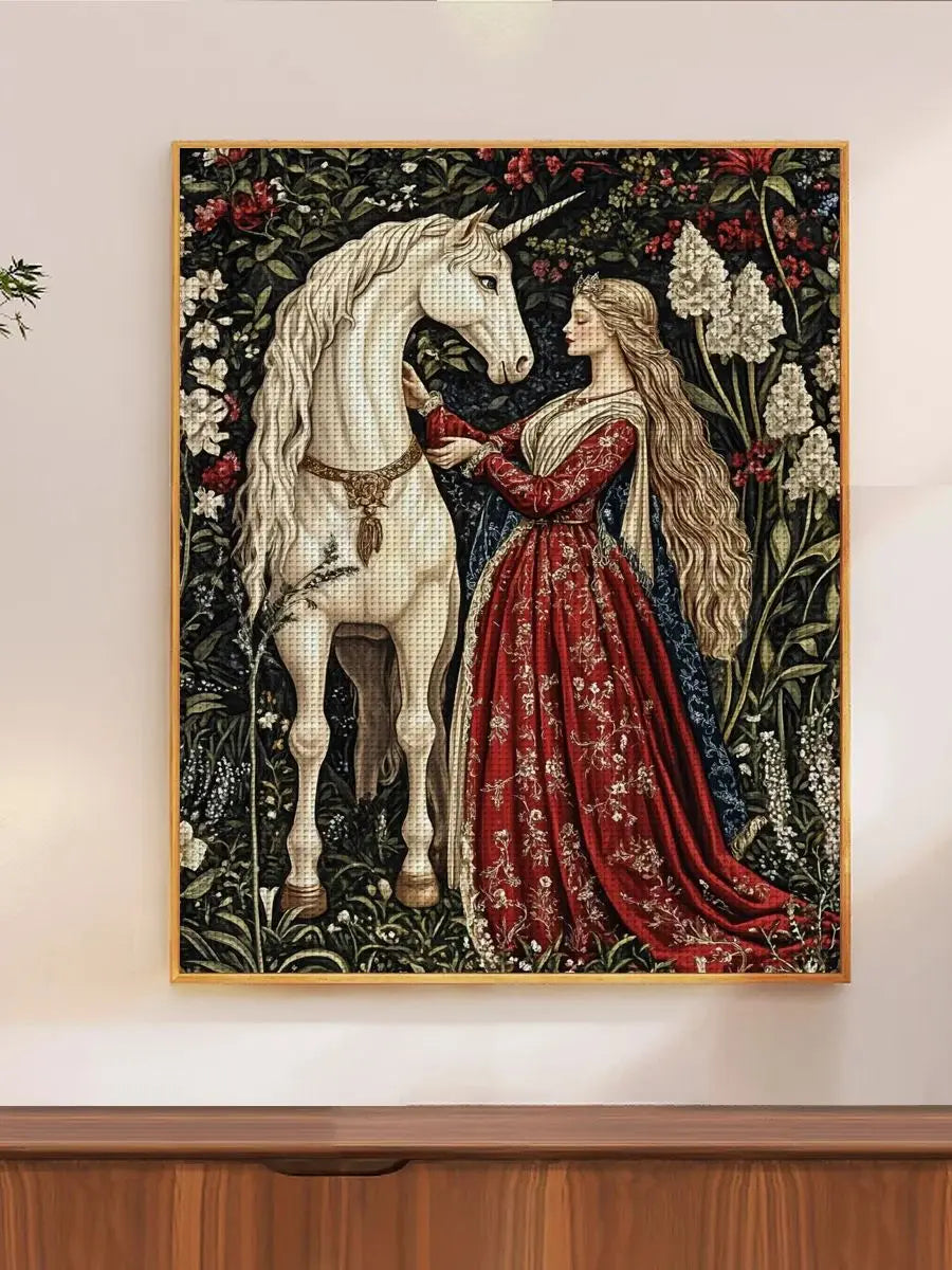 Enchanted Unicorn & Lady Cross Stitch Kit 🦄🌹✨