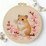 Cherry Blossom Hamster Embroidery Kit โ Cute Spring Floral Animal Design Kits For Stitchers