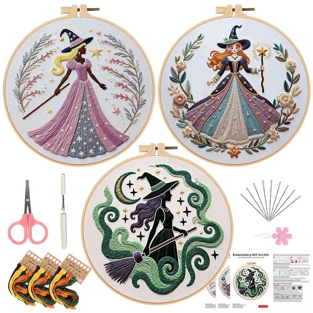 Magical Witches Embroidery Kit – Set of 3