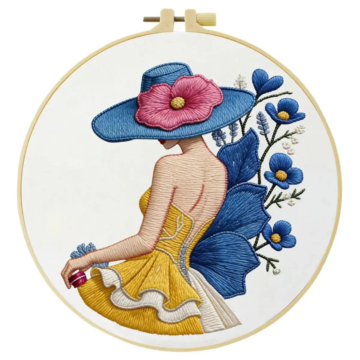 Blue Hat Lady Embroidery Kit Kits For Stitchers