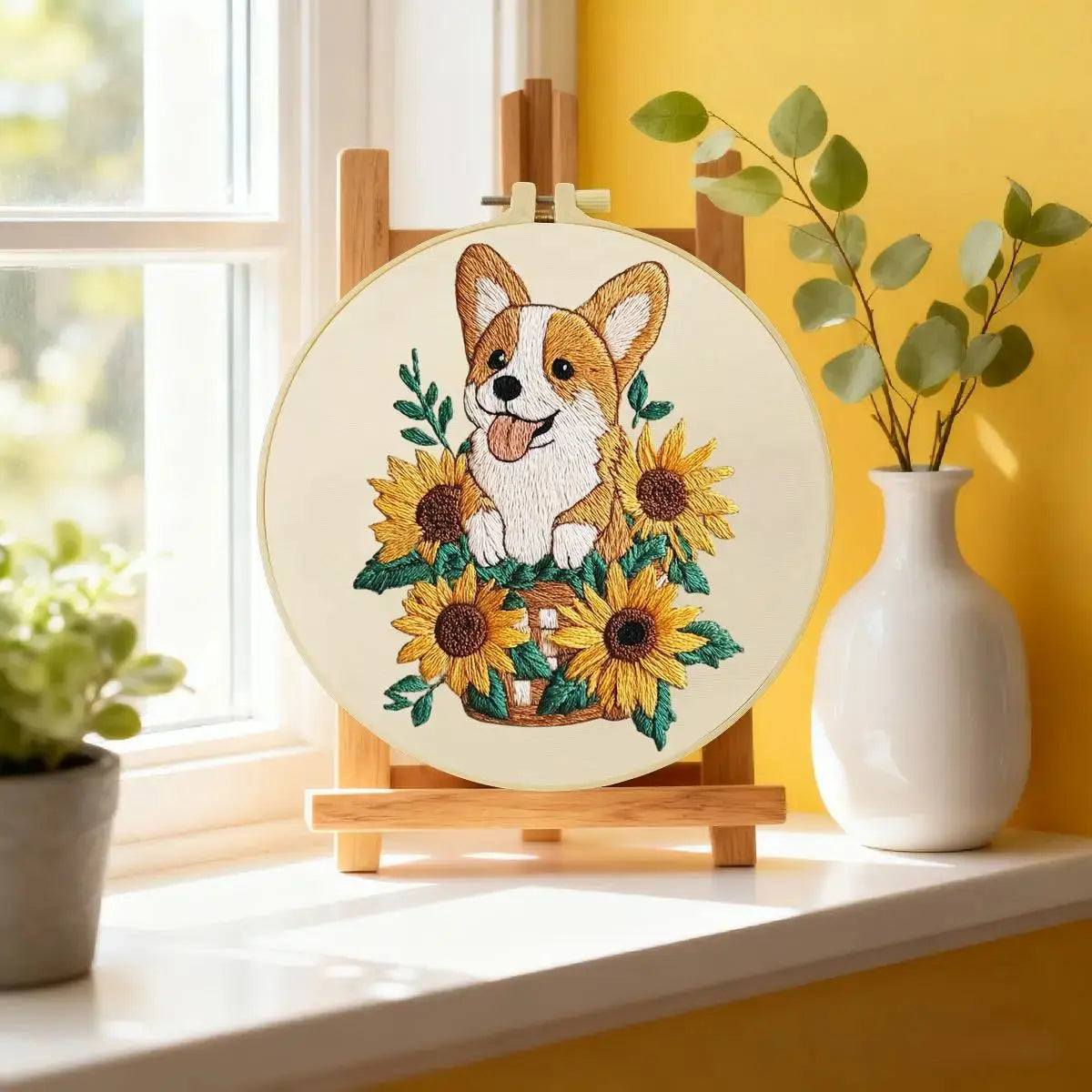 Sunflower Corgi Embroidery Kit Kits For Stitchers