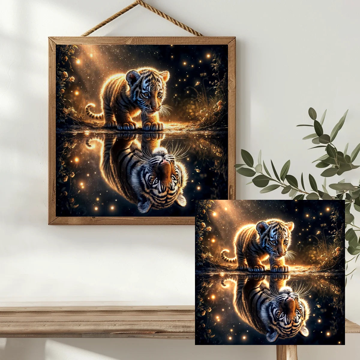 Glowing Tiger Cub Reflection Cross Stitch Kit*🐯✨🌙💛🌟