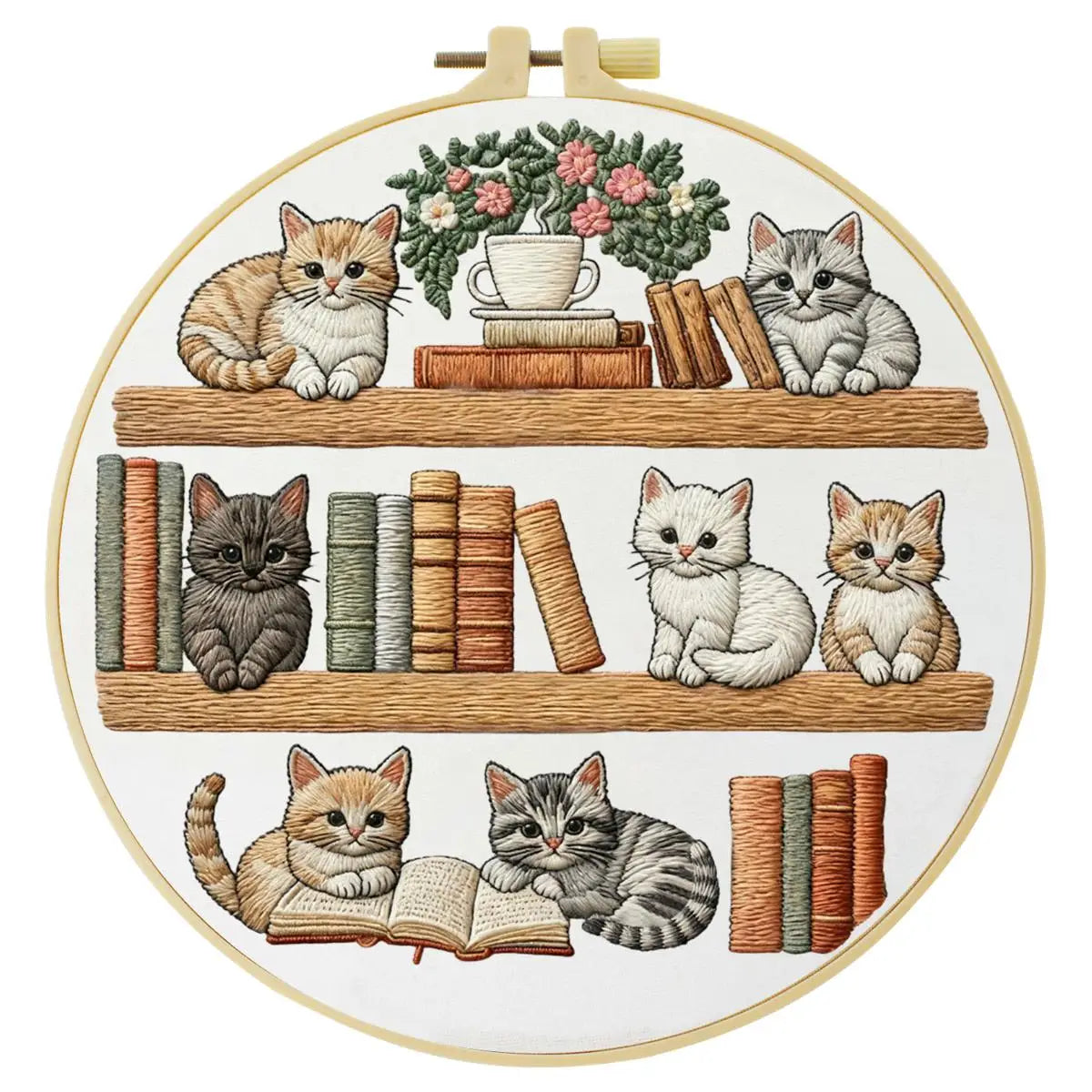 Bookshelf Kitten Embroidery Kit