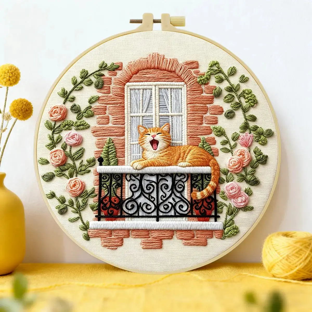 Sleepy Balcony Cat Embroidery Kit Kits For Stitchers